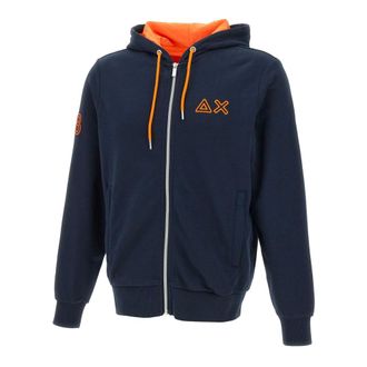 Sun 68 Zip-throughs, male, Blue, Size: 2XL Hoodie with fluorescent logo