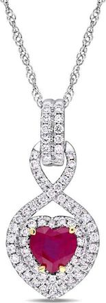 Amour Heart Shape Ruby and 1/3 CT TW Diamond Infinity Pendant with Chain In 14K White Gold with Yellow Gold Prongs