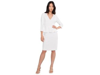 Adrianna Papell Crepe Peplum Short Dress Womens Dress Ivory : 14, Elastane/Polyester