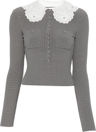 Self Portrait Grey Lace Collar Knit Top