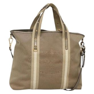 Prada Pre-owned Tote Bags, female, Beige, Size: ONE SIZE Pre-owned Canvas prada-bags