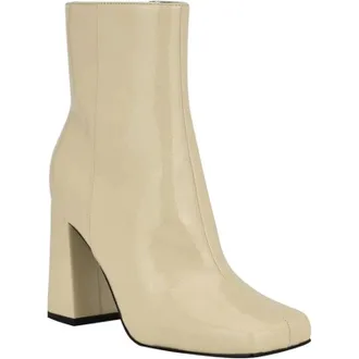 Nine West Spice Boots Womens Cream Patent Leather Square Toe Bootie HTAT1750