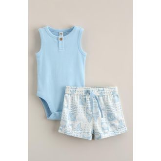 Nordstrom Tank Romper & Stripe Shorts Set in Blue Beach Tiles Blue at Nordstrom, Size 24M