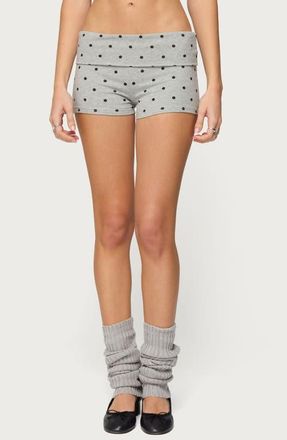 Edikted Chelsie Polka Dot Foldover Shorts in Gray-Melange at Nordstrom, Size X-Small
