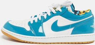 Air Jordan s Blue/white Patent And Leather Jordan 1 Low Se Barcelona Cyber Teal Sneakers