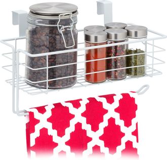 Relaxdays 10 Cestas Colgantes Con Portarrollos De Cocina, Almacenaje, Cocina Y Ba&ntilde;o, Alambre, 18x31x17 Cm, Blanco