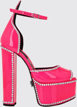 Philipp Plein Sandali platform in pelle verniciata con tacco alto e strass