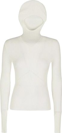 ADĀMO Andrea Adamo Geribbelde gebreide hoodie top - Dames - Hoodies - Wit - S - Hoodies & sweatvesten