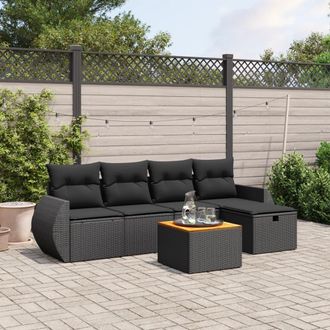 vidaXL Set De Sof&aacute;s De Jard&iacute;n 6 Piezas Y Cojines Rat&aacute;n Sint&eacute;tico Negro Vidaxl
