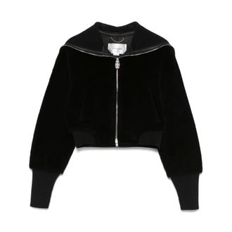 Victoria Beckham Zip-throughs, female, Black, XS, Shearling Bomber Jacket