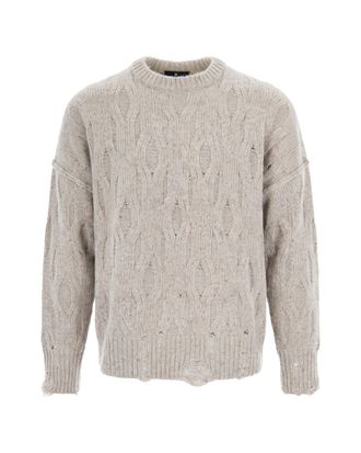 Represent Taupe Distressed Cable-Knit Wool-Blend Sweater
