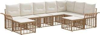 vidaXL Conjunto De Sof&aacute;s De Exterior 9 Uds. Natural Y Crema Poli&eacute;ster Vidaxl
