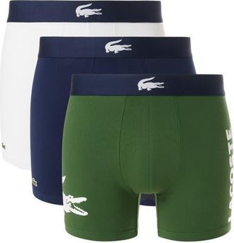 Lacoste Assorted 3-Pack Stretch Cotton Boxer Briefs in Thyme/Navy Blue/White at Nordstrom, Size Xxx-Large