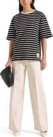 Mani&egrave;re De Voir Riley Unisex Striped Relaxed Fit Cotton T-Shirt in Black/cream at Nordstrom, Size X-Large