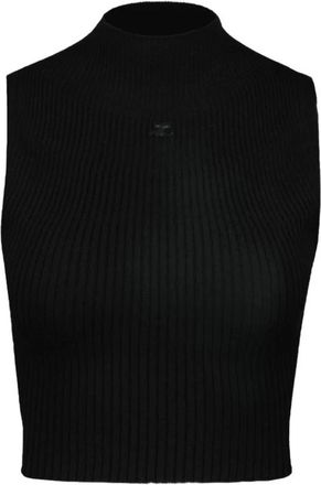 Courrèges Tops, Dames, Zwart, XS, Katoen, Mockneck T-Shirt