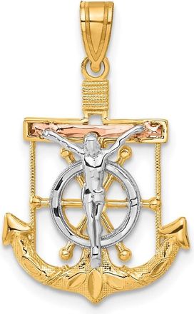 Diamond2Deal 14k Tri-color Gold Diamond-cut Textured Mariners Cross Pendant