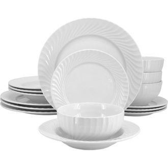 Elama Julia 16 Piece Scalloped Double Bowl Porcelain Dinnerware Set in White at Nordstrom