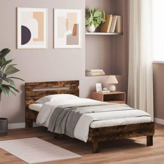 vidaXL Vidaxl - Bed Frame without Mattress with led Lights Smoked Oak 90x190 cm Single