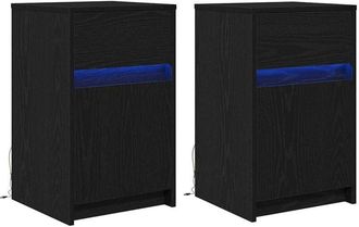 vidaXL Armario De Noche Led 2 Pcs Roble Negro 38 X 34 X 61 Cm Vidaxl