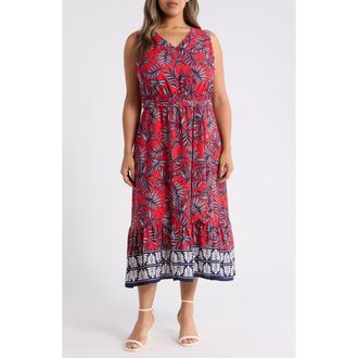 Jones New York Leaf Print Sleeveless Maxi Dress in Rogue Multi at Nordstrom, Size 1X