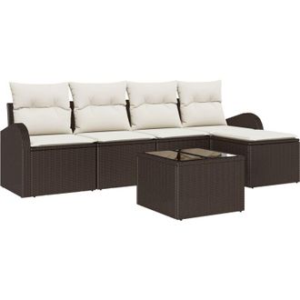 vidaXL Vidaxl - Conjunto De Sof&aacute; De Jard&iacute;n Con Coj&iacute;n 6 Pcs Marr&oacute;n Polirat&aacute;n
