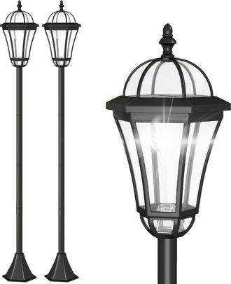 OEM 2 Farolas Solares De Jard&iacute;n Con Luz Led Blanca 6000k Ip44 Set De 2 Farolas De Exterior 18,5x18,5x129 Cm Negro