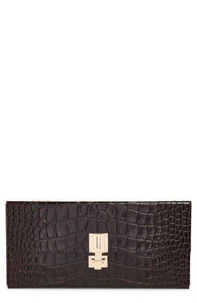 Tom Ford Croc Embossed Patent Leather East/West Box Clutch in 1B087 Espresso at Nordstrom