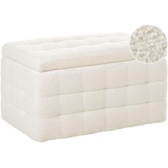 Beliani Pouf Cassapanca Imbottito in Boucl&egrave; Bianco Stile Chesterfield Michigan