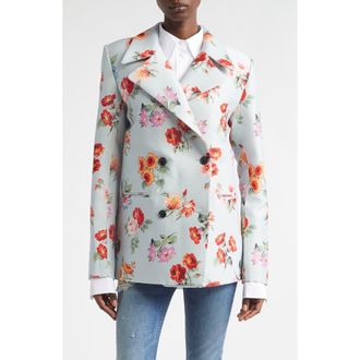 Brandon Maxwell The Delaney Floral Virgin Wool & Silk Faille Tuxedo Jacket in Light Blue Floral at Nordstrom, Size 6