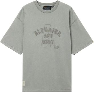 Alpha Industries T-shirt in cotone con logo ricamato - Grigio