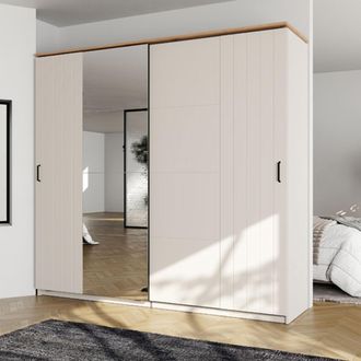 Dmora Armario 2 Puertas Aurovi, Ropero Dormitorio 2 Estantes, Perchero, Puerta Corredera, 220x205h Cm Blanco Crema