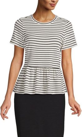 Lands End Short Sleeve Lightweight Jersey Crew Neck Peplum Tee in Ivory/black Stripes at Nordstrom, Size X-Large