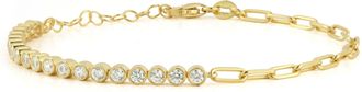 Glaze Jewelry Sterling Silver Half Tennis Half Paperclip Bracelet