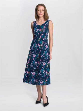Gina Bacconi Womens Flo Floral Jersey Dress - Navy - Size 16 UK