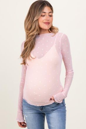 Pinkblush Mesh Heart High Neck Long Sleeve Top in Light Pink at Nordstrom, Size Medium