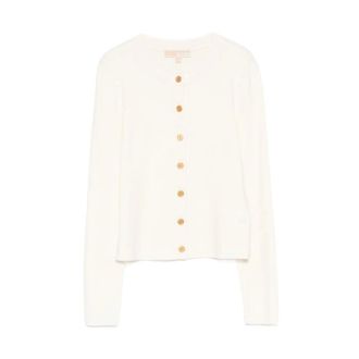 Michael Kors Ribbed Gold-Button Cardigan - female - Michael Kors - Cardigans - Beige - L - Knitwear