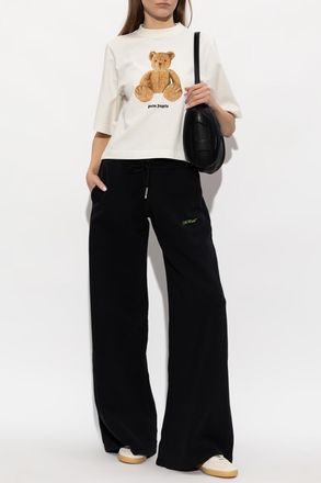 Palm Angels Cropped T-shirt With Printed Logo, Womens, Cream