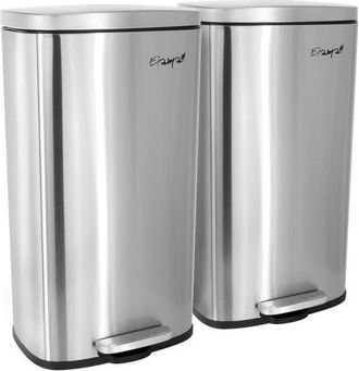 Elama 2 piece 8 Gallon Each 30 Liter Rectangular Stainless Steel Twin Step Trash Bins with Slow Close Mechanism in Silver at Nordstrom