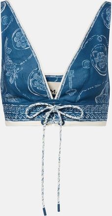 Alemais Al&eacute;mais Top cropped Lucky in lino con stampa