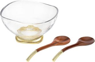 Namb&eacute; Nambe Braid Glass Salad Bowl With Servers