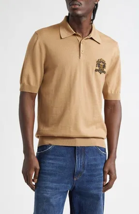 Dolce & Gabbana Logo Patch Virgin Wool Polo in Beige Medio at Nordstrom, Size 42 Us