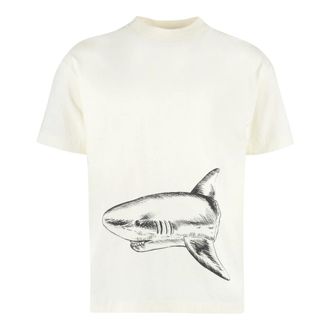 Palm Angels T-Shirts, male, Beige, Size: XL Cotton Crew-Neck T-Shirt