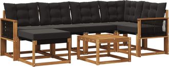vidaXL Conjunto De Sof&aacute;s De Exterior 7 Uds. Natural Y Negro Vidaxl