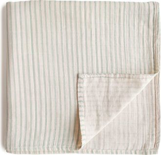 Mushie Muslin Swaddle Blanket in Sage Stripe at Nordstrom