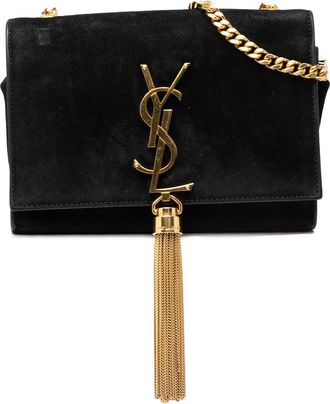 Saint Laurent Womens Pre-owned Small Suede Monogram Kate Tassel Crossbody - Black Leather - One Size