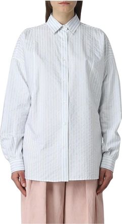 Stella McCartney Overhemden, Dames, Blauw, M, Katoen, Blauw Gestreept Katoenen Overhemd