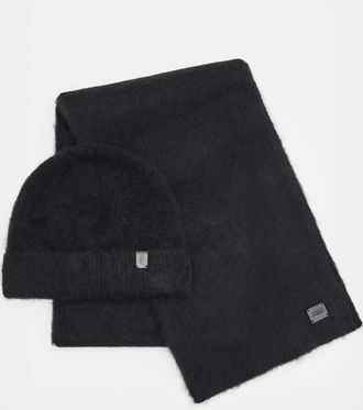 AllSaints Leather Logan Brushed Beanie and Scarf Gift Set, Size: One Size