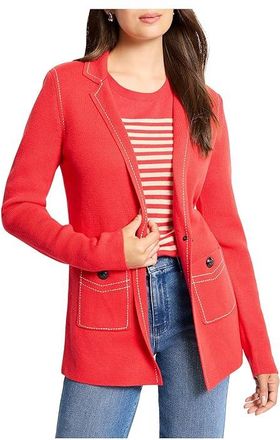 Nic+Zoe Constrast Stitch Elegant Knit Blazer Womens Jacket Scarlet : XL (US 16-18), Cotton/Polyester