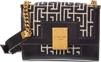 Balmain Small Canvas & Leather Shoulder Bag