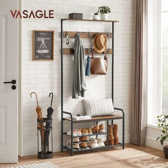 Vasagle Vasagle - Perchero con Zapatero, Mueble Recibidor con 9 Ganchos Extraíbles, Banco, Estante, 30 x 85 x 180,5 cm, Pasillo Dormitorio Apartamento